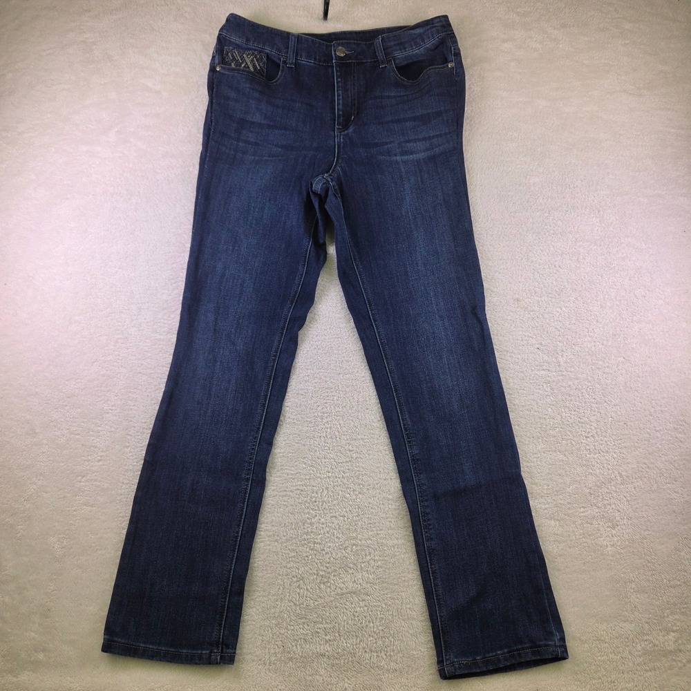 Dark Wash Straight Leg Jeans with Sequin Coin Pocket Detail Indigo Blue Denim